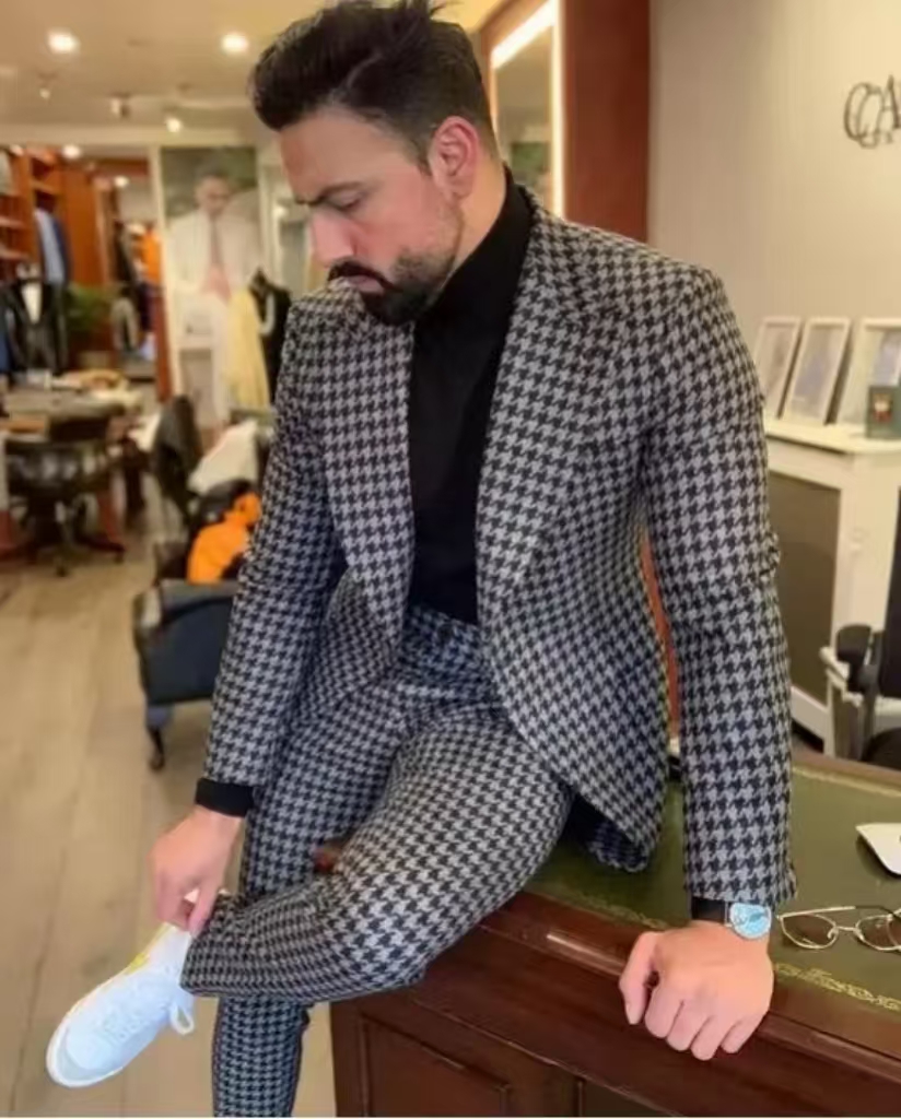 Men Formal Wear Pants - Traje Vintage de pata de gallo
