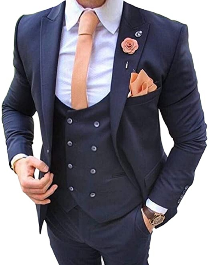 Men Formal Wear Pants - Trajes Azul Marino para Hombre, 3