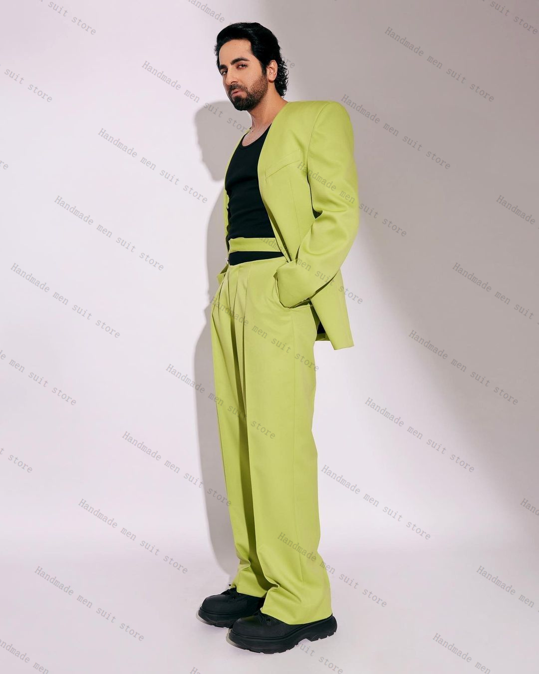Men Formal Wear With Coat - Conjunto de traje verde a la