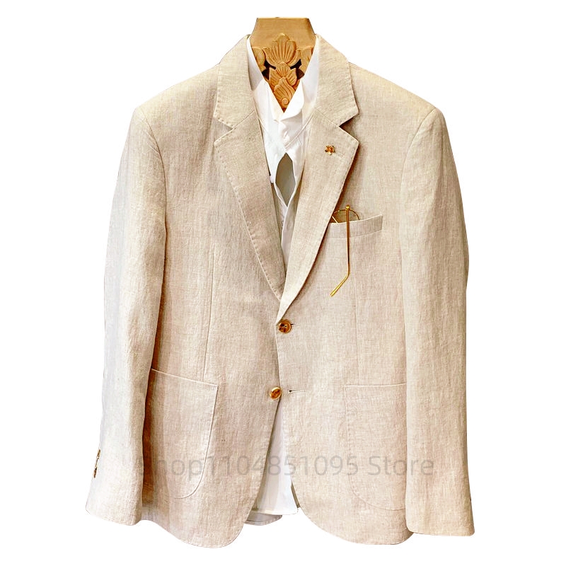 Men Formal Wear With Coat - Traje beige para hombre, chaquetas de