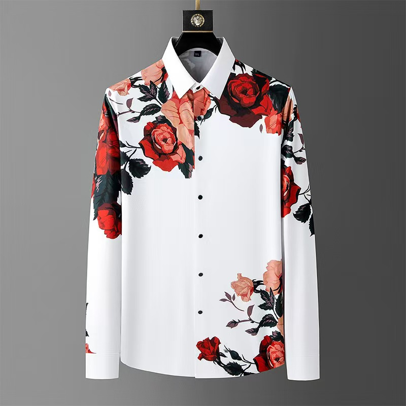 Men Formal Party Wear Dress - Camisa de manga larga con estampado