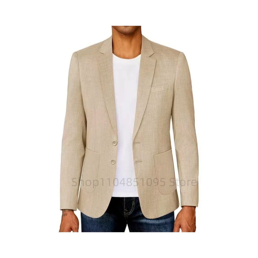 Blazer de Lino Beige/Azul para - Men Formal Wear With Coat reseña y precio