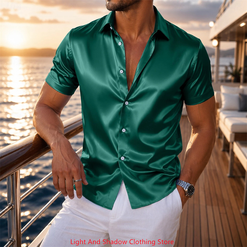 Camisa de satén de manga corta - Men Formal Party Wear Dress reseña y precio