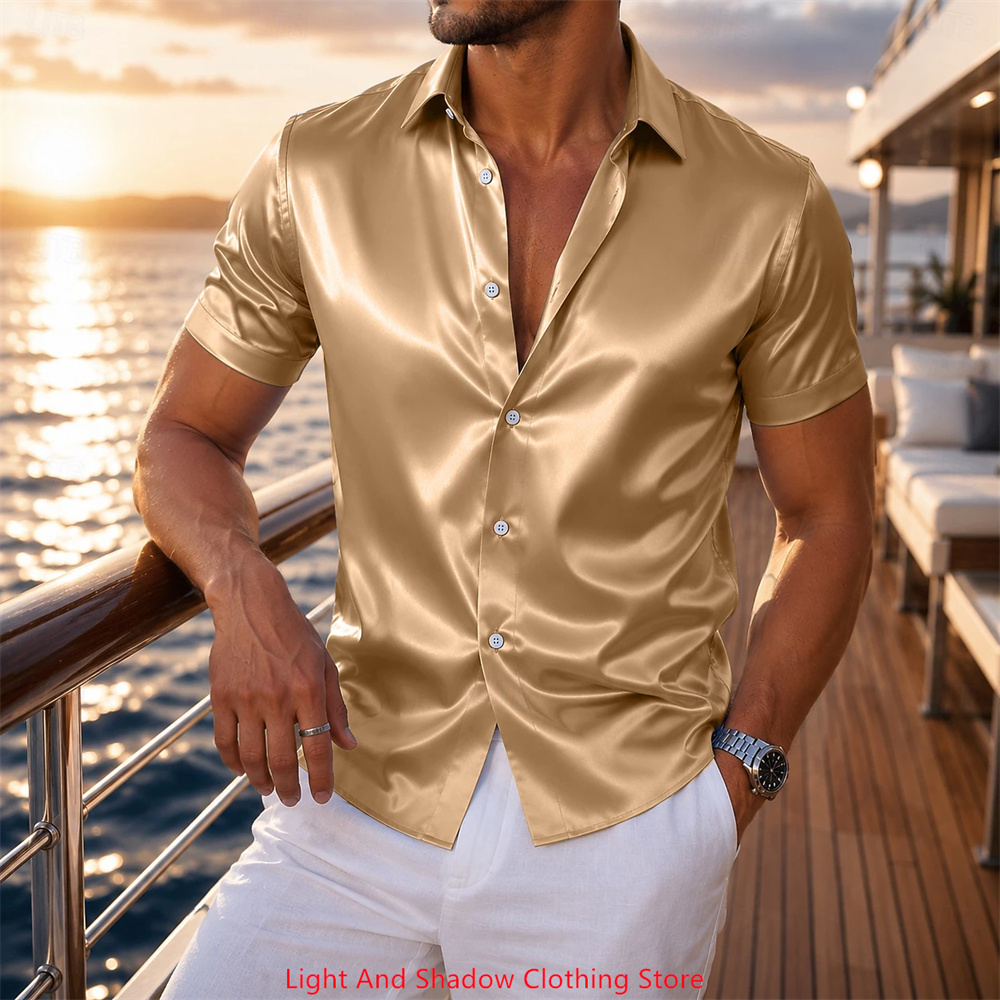 Camisa de satén de manga corta - Men Formal Party Wear Dress reseña y precio